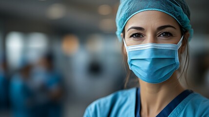 A female medical professional wearing a mask and surgical cap