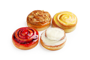 Various buns, Cinnabon on a white background, isolated.