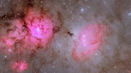 Obraz premium Vibrant Cosmic Nebulae with Pink and Red Hues in Deep Space Imagery