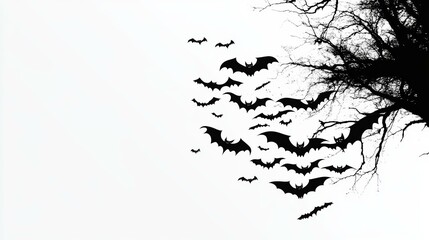 Fototapeta premium Halloween Bats Flying Over a Tree Silhouette