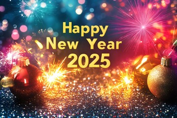Happy New Year 2025 typography text effect greeting card, poster background template