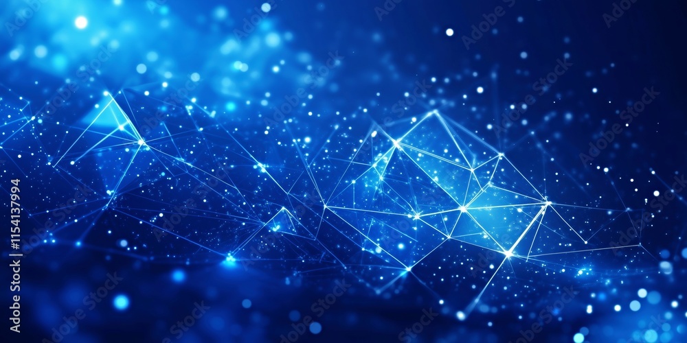Wall mural abstract blue digital network featuring glowing points and interconnected geometric lines