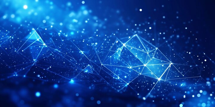 abstract blue digital network featuring glowing points and interconnected geometric lines