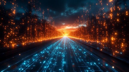Fototapeta premium Futuristic Highway Illuminated By Digital Data Streams