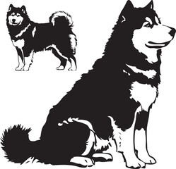 Alaskan Malamute Dogs Stencil Set Vector Illustration Graphic
