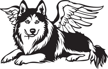 Alaskan Malamute with Angel Wings Stylized Vector Illustration Graphic