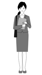 スーツ姿の若い女性の全身イラスト