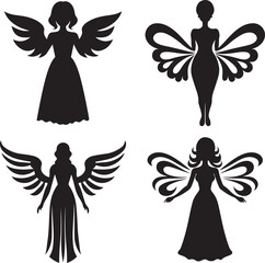 Fototapeta premium Angel Wings People Silhouette Set Vector Illustration Graphic