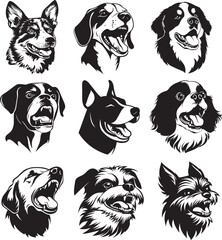 Angry Dogs Stylized Set Vector Illustration Graphic