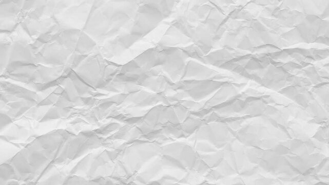 White crumpled and wrinkled paper texture background, stop motion footage 4K