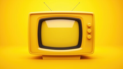Yellow retro analog TV on yellow background, Minimal vintage television on yellow background