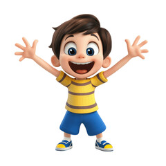Excited kid cartoon toy with a cheerful white background in AI art style.