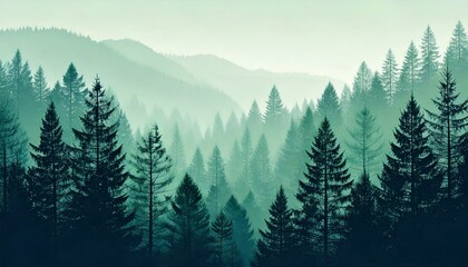 Fototapeta premium Teal monochrome pine and mountain landscape