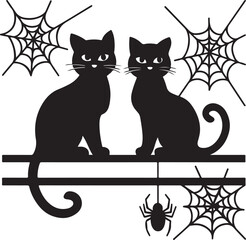 Black Cats and Spiderwebs Vector Illustration Graphic