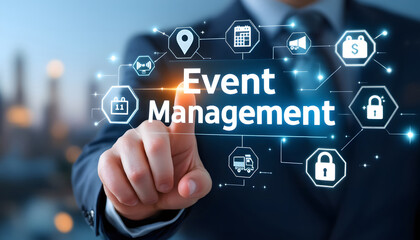 Modern Event Management Technology Concept, Digital Event Planning and Logistics Illustration, Technology Integration