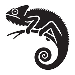 Charming Chameleon Silhouette on Branch Vector Illustration Design