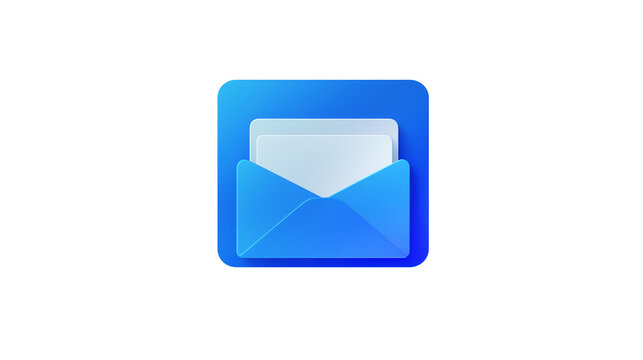 Blue email icon with an open envelope and letter on a transparent background. Isolated png illustration for communication, messaging, and mail concepts.