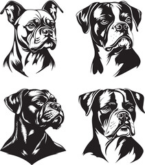 Boxer Dog Stylized Silhouette Set Vector Illustration Graphic