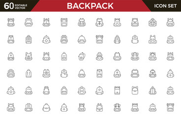 Set of outline Backpack icon set. Collection of high quality black outline logo for web site design and mobile apps. Vector illustration on a white background.