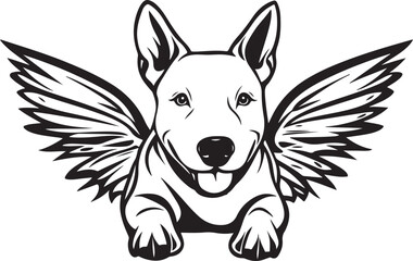 Bull Terrier Dog with Angel Wings Stylized Vector Illustration Graphic