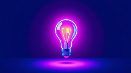 Spiraling colorful purple neon-colored glowing light bulb against a dark background	
