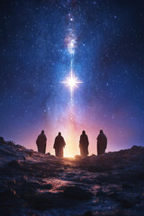 Obraz premium Four shepherd and The Star of Bethlehem