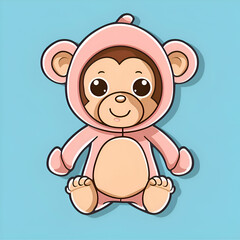 Obraz premium Adorable Cartoon Monkey in Pink Onesie Illustration