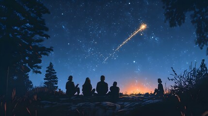 A group of friends gathered around a campfire sharing stories and making memories under the stars