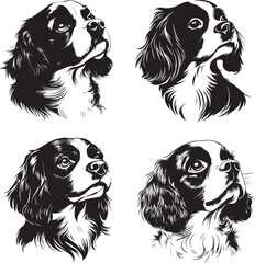Cavalier King Charles Spaniel Dog Heads Stylized Set Vector Illustration Graphic
