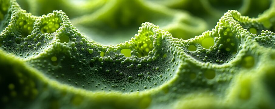 Close-up of intricate green fern patterns with natural light enhancing the details.