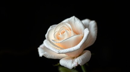 White Rose Elegance: Dew-Kissed Beauty on a Black Canvas	
