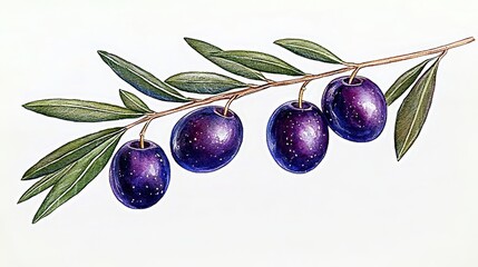 Fresh Olive Branch on White Background for Stock Imagery Use