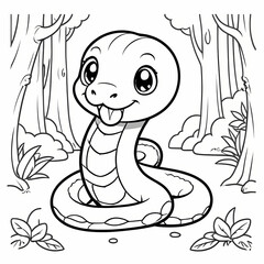 Snake black and white. Coloring book or Coloring page for kids. Nature background vector illustration