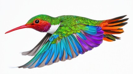Obraz premium Colorful Hummingbird in Flight on White Background Nature Photo