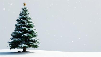 Obraz premium Snow-Covered Christmas Tree with Star Against a Soft Gray Background