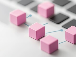 Fototapeta premium Abstract composition of pink blocks on a modern keyboard background