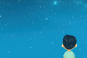Fototapeta premium Young Boy Gazing at Starry Night Sky with Endless Possibilities Above