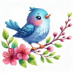 Obraz premium Colorful bird singing perched on flowers in a vibrant artistic illustration