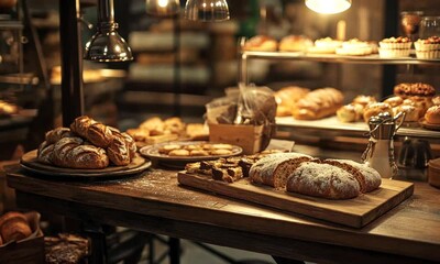 Artisan Bakery Display: Fresh Breads, Pastries, and Sweets