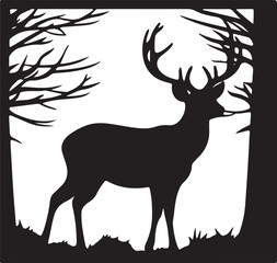 Deer in Forest Frame Silhouette Vector Illustration Graphic