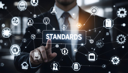 Obraz premium Business Standards and Compliance Technology, Quality Control and Regulatory Standards Concept, Meeting Standards