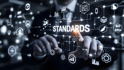 Naklejka premium Business Standards and Compliance Technology, Quality Control and Regulatory Standards Concept, Meeting Standards
