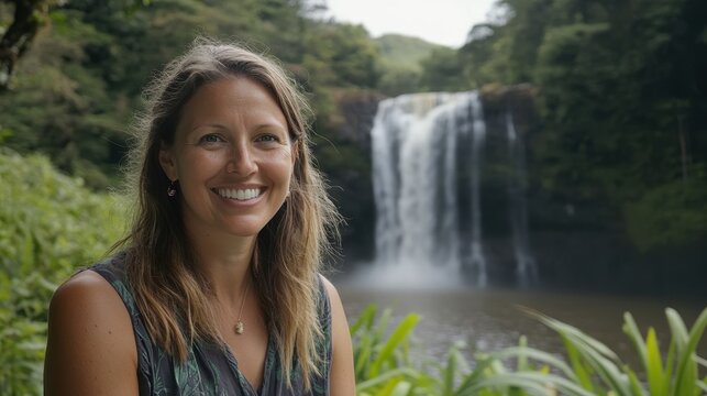 Majestic waterfall surrounded by lush greenery