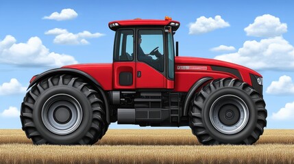 Obraz premium Red tractor in a field.