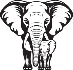 Elephant Mother and Baby Front Stylized Silhouette Vector Illustration Graphic