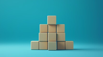 Small blocks arranged like stairs on a blue background. 3D