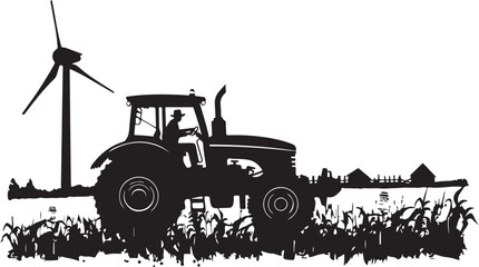 Farmer in Tractor Scene Silhouette Vector Illustration Graphic