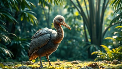 Fototapeta premium Serene Grey Bird in Lush Tropical Paradise
