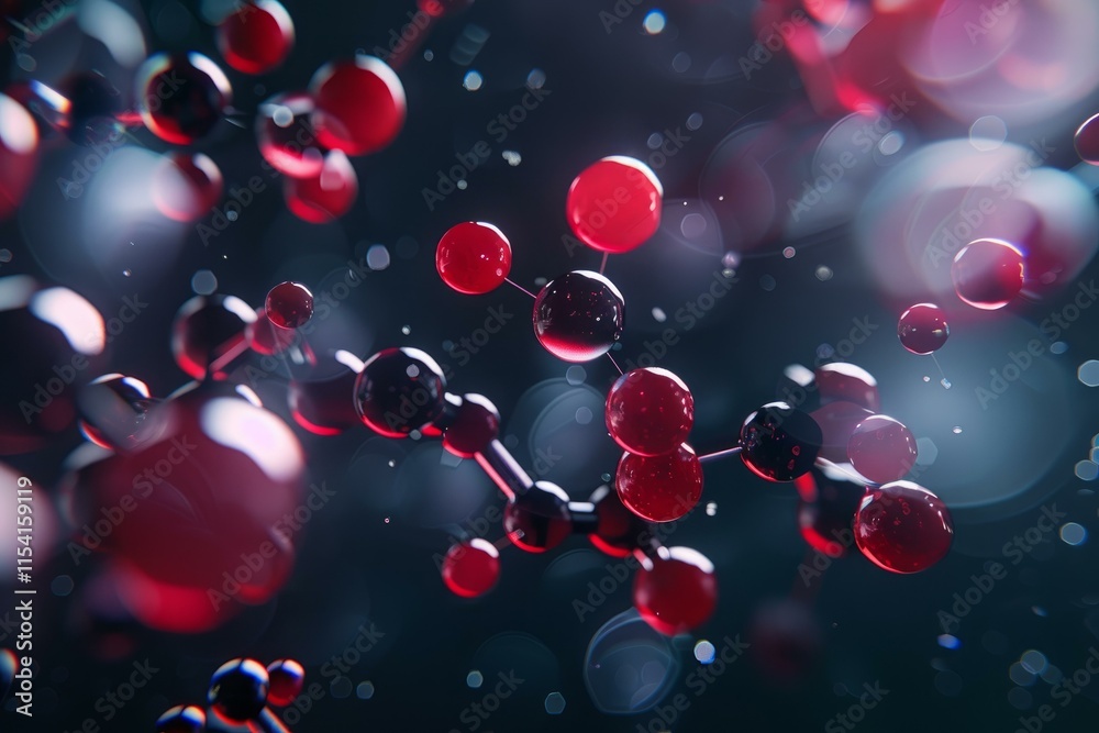 Poster abstract 3d rendering of molecules floating and connecting, creating a complex scientific structure