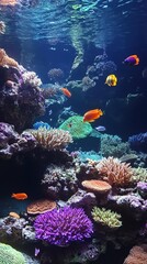 Fototapeta premium Stunning underwater scene with coral reefs and schools of fish in radiant colors. HD phone wallpaper.